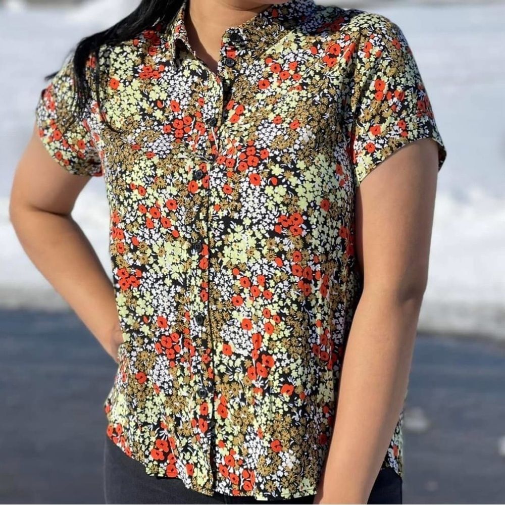 Samsoe Samsoe Majan SS Floral Button Down Short Sleeve Shirt in Dreamy Daiquiri